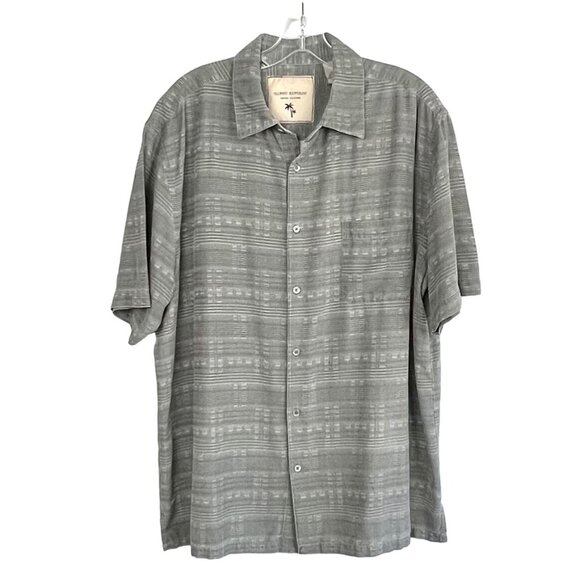 Island Republic Mens Shirt Sz XXL Short Sleeve Button Up Gray Stripes 100% Silk - Picture 2 of 12